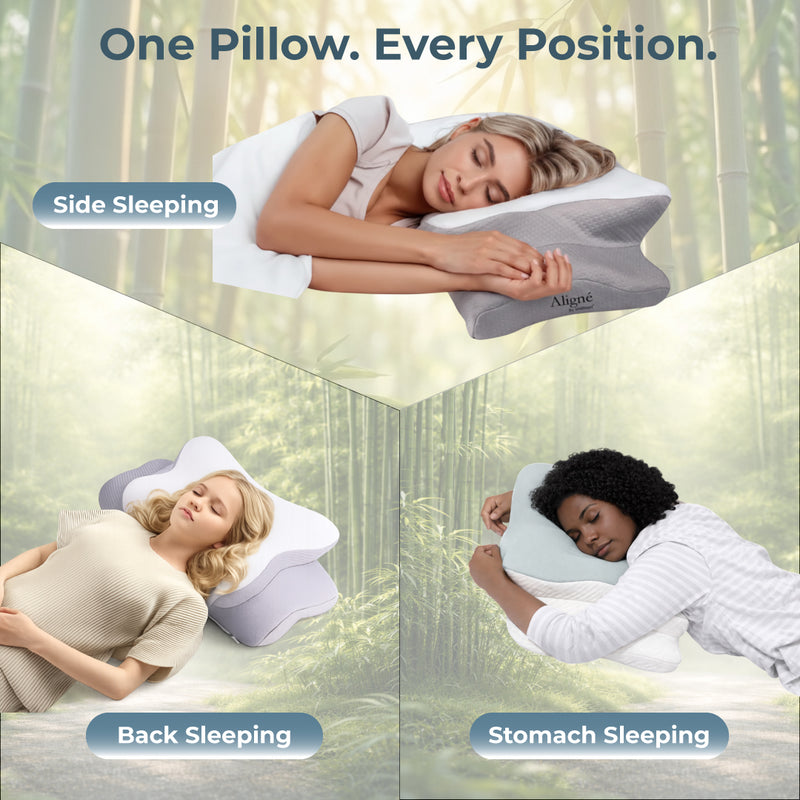 Aligné Ergonomic Bamboo Silk Cooling Pillow for Deep Sleep