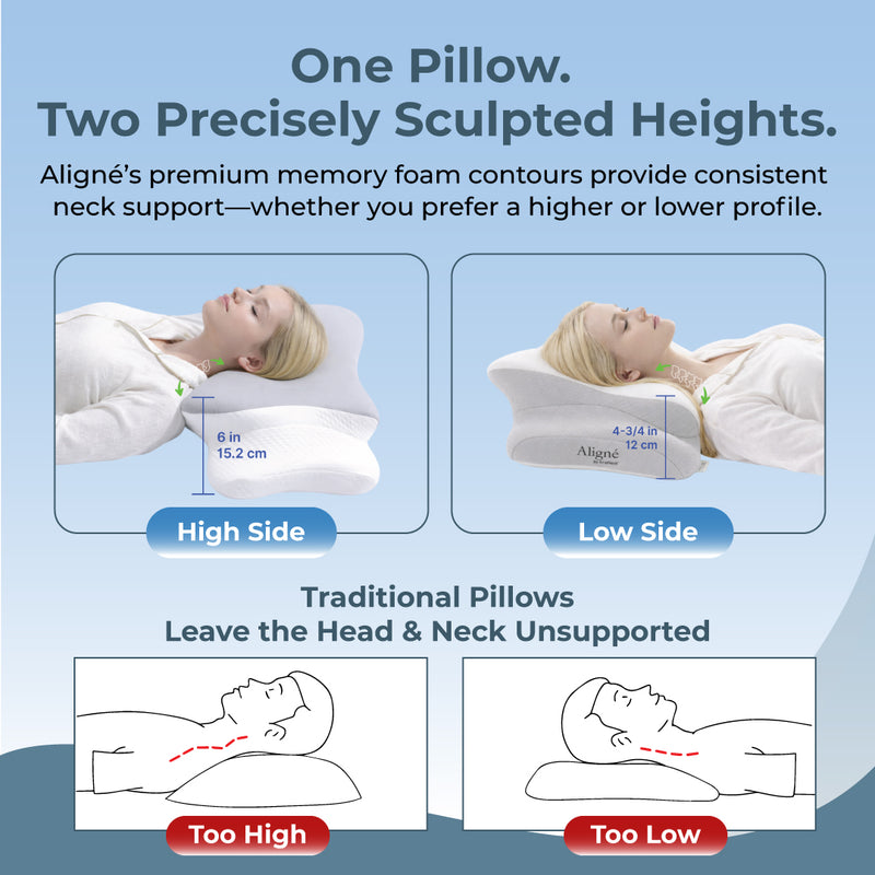 Aligné Ergonomic Bamboo Silk Cooling Pillow for Deep Sleep