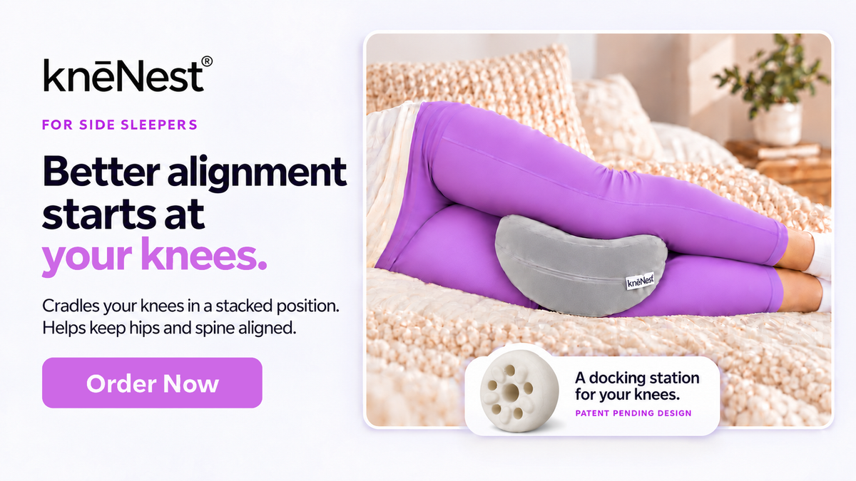 Side sleeper with knēNest placed between stacked inner knees
